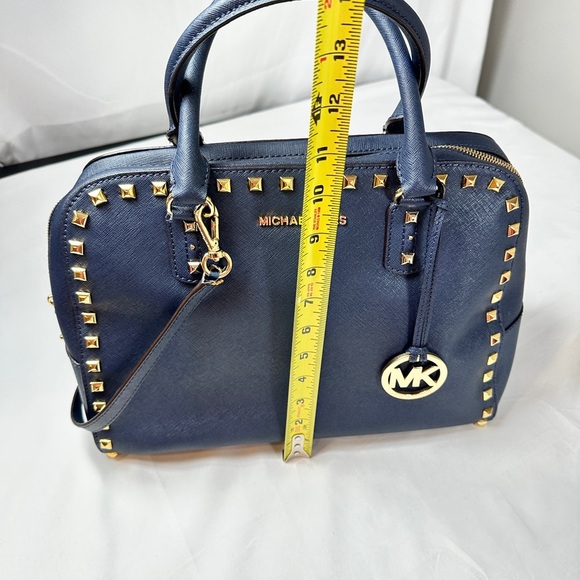 Michael Kors Large TZ SELMA STUD Satchel Bag NAVY Blue Saffiano Leather - Picture 6 of 12